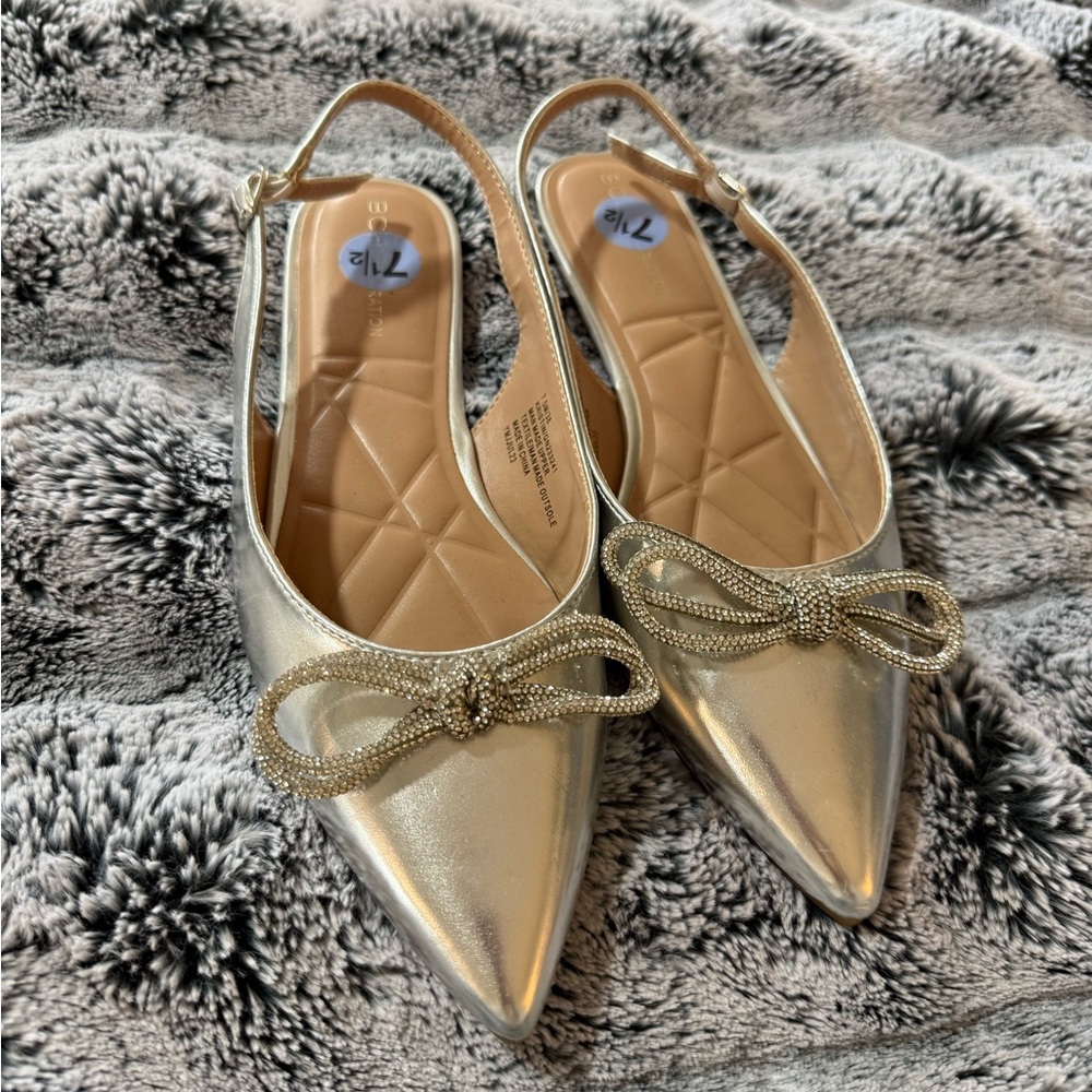 BCBG Silver Pointed Slingback Flats